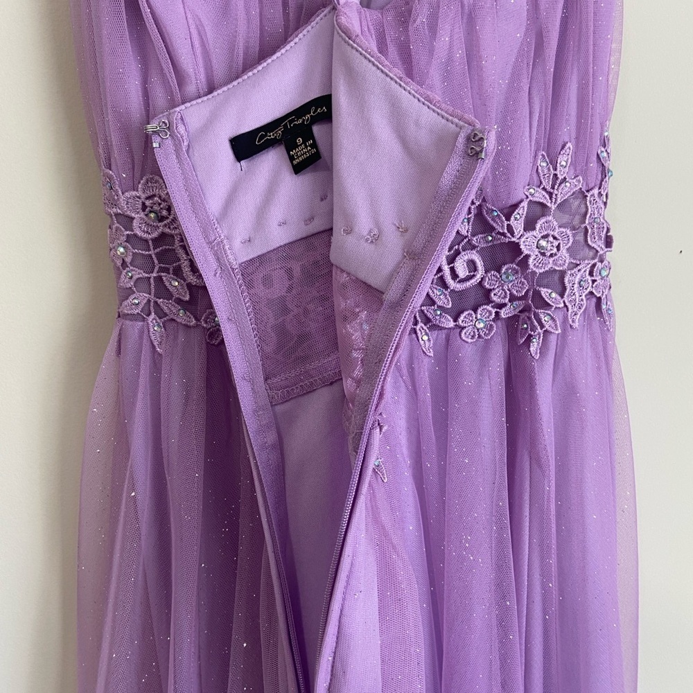 City Triangles Elegant Lavender Evening Gown Prom Dress Tulle Embroidered Floral - Picture 12 of 16